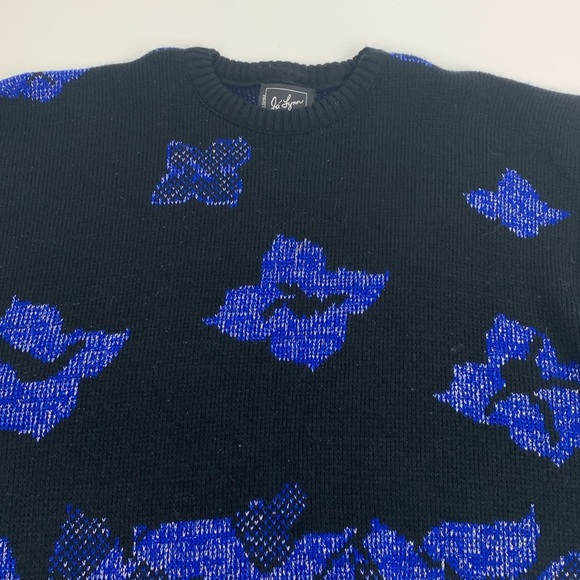 Vintage Ja Lynn Metallic Blue & Black Sweater Crew neck with Sparkle Large - Picture 3 of 13